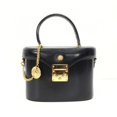 VERSACE Sunburst Vanity Hand Bag Black Leather with Gold Charm Gianni Versace | eBay US