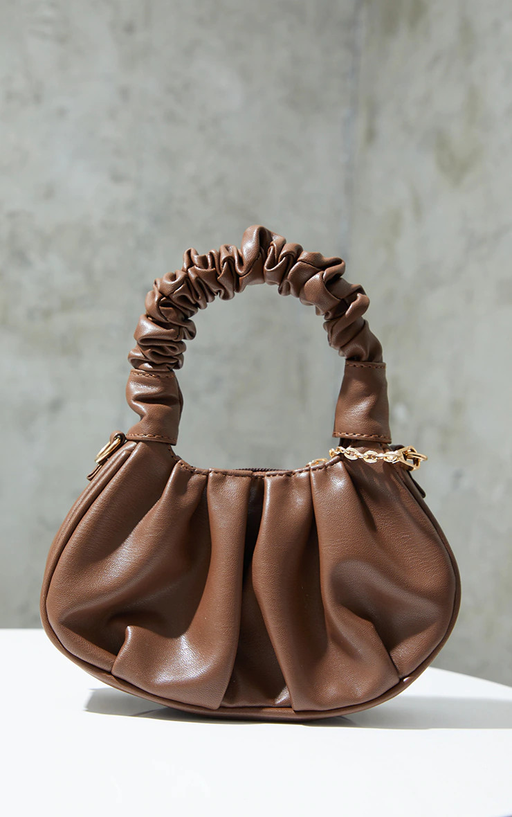 Chocolate Ruched Mini Grab Bag | PrettyLittleThing US