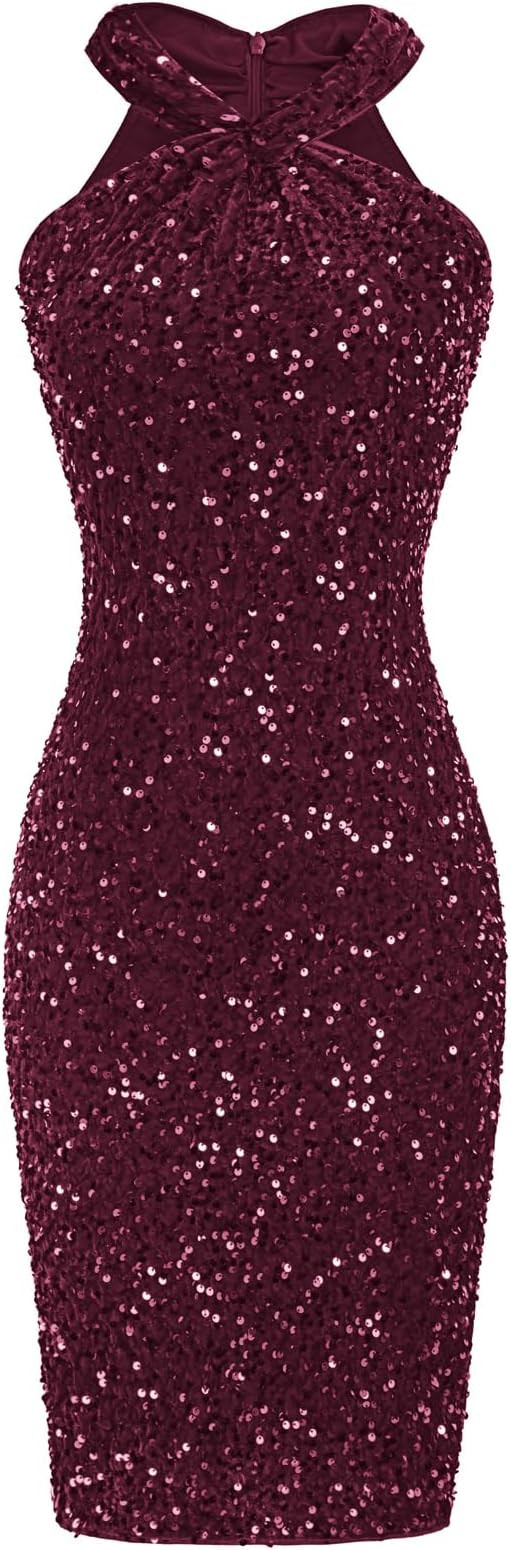 GRACE KARIN Sequin Dress for Women Sleeveless Sparkly Glitter Halter Dress Bodycon Mini Club Dres... | Amazon (US)