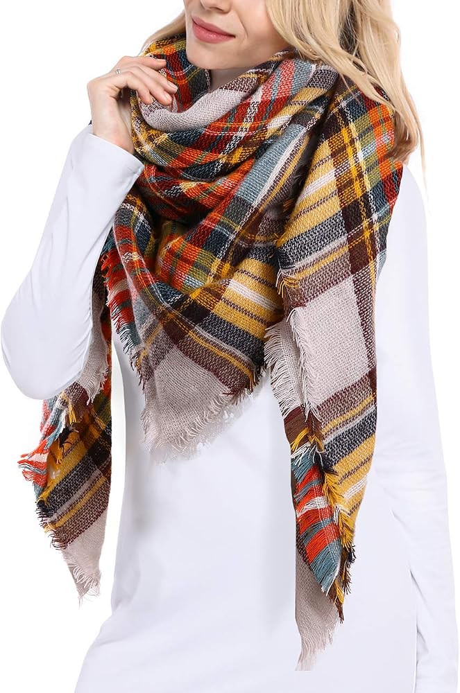 Bess Bridal Women's Plaid Blanket Winter Scarf Warm Cozy Tartan Wrap Oversized Shawl Cape | Amazon (US)