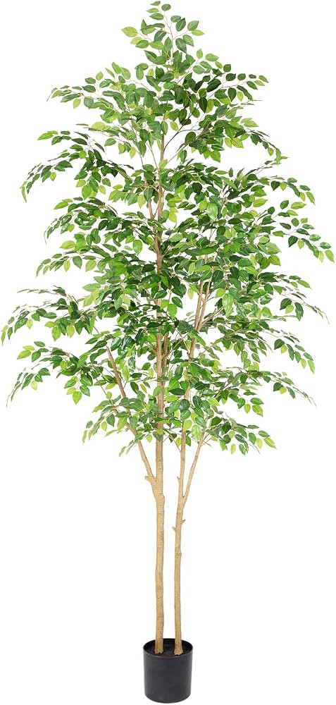 Nafresh Tall UV Resistant Ficus Tree Artificial，8ft(96in) Realistic Texture Potted Faux Ficus Tree， Fake Trees Indoor Outdoor for Home Office Living Room Bedroom Foyer Porch Decor. | Amazon (US)