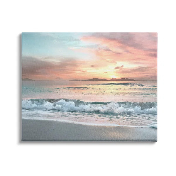 Morning Sunrise Beach Landscape Distant Mountains Rolling Tide by Mike Calascibetta - Photograph ... | Wayfair North America