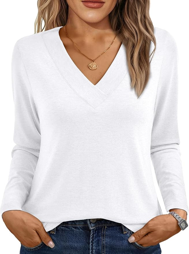 AUTOMET Long Sleeve Shirts Tops V Neck Blouses | Amazon (US)