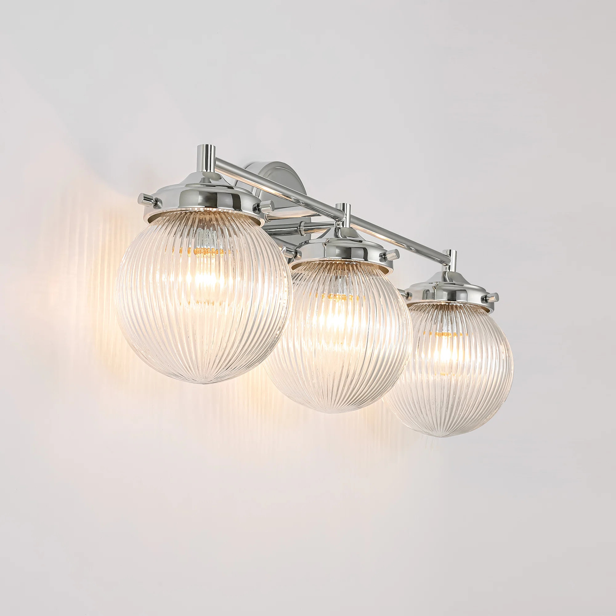 Markeice 3-Light Dimmable Sphere Globe Ribbed Glass Bathroom Vanity Light | Wayfair North America