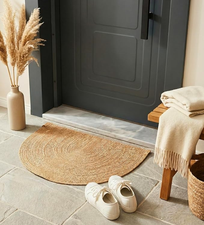 Boho Half Circle Door Mat – Jute Wicker Semi Circle Rug for Bathroom, Kitchen, or Entryway – ... | Amazon (US)