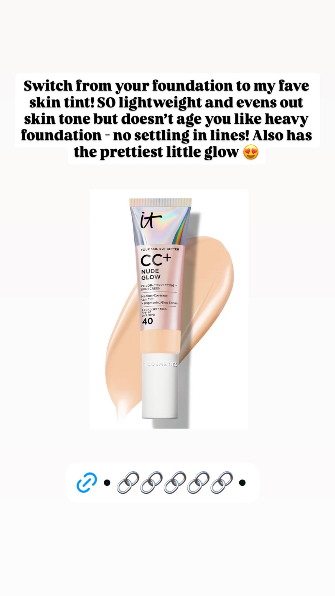 Switch from your foundation to my fave skin tint! SO lightweight and evens out skin tone but doesn’t age you like heavy foundation - no settling in lines! Also has the prettiest little glow 😍

#LTKmomlife #LTKselfcare #LTKBeauty