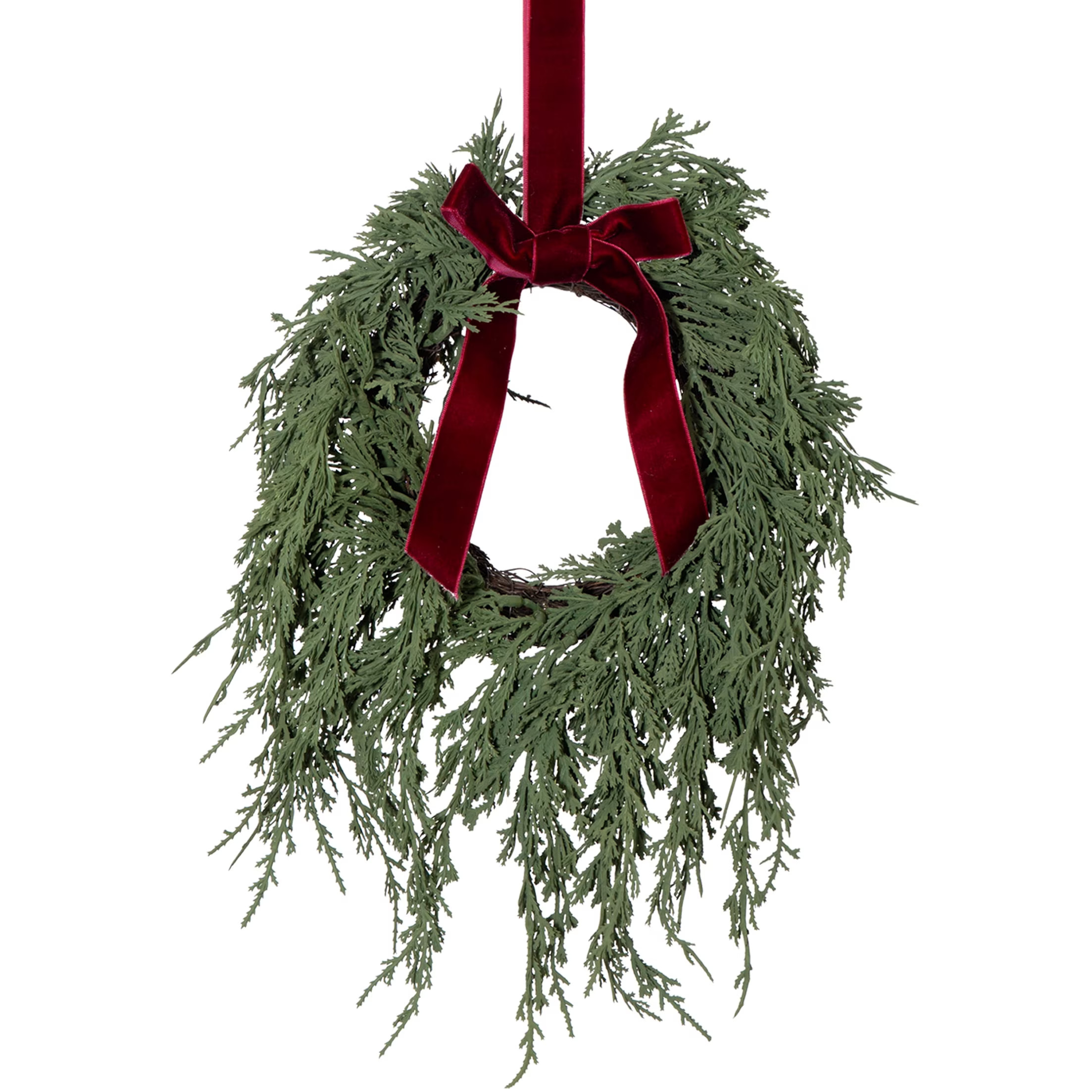 My Texas House Evergreen Artificial Christmas Wreath with Velvet Ribbon, Green and Red, 12" | Walmart (US)