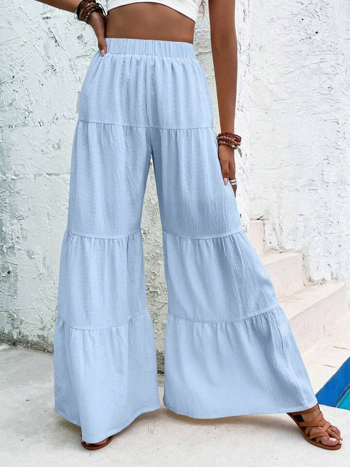 SHEIN Holidaya Ruffle Hem Wide Leg Pants | SHEIN