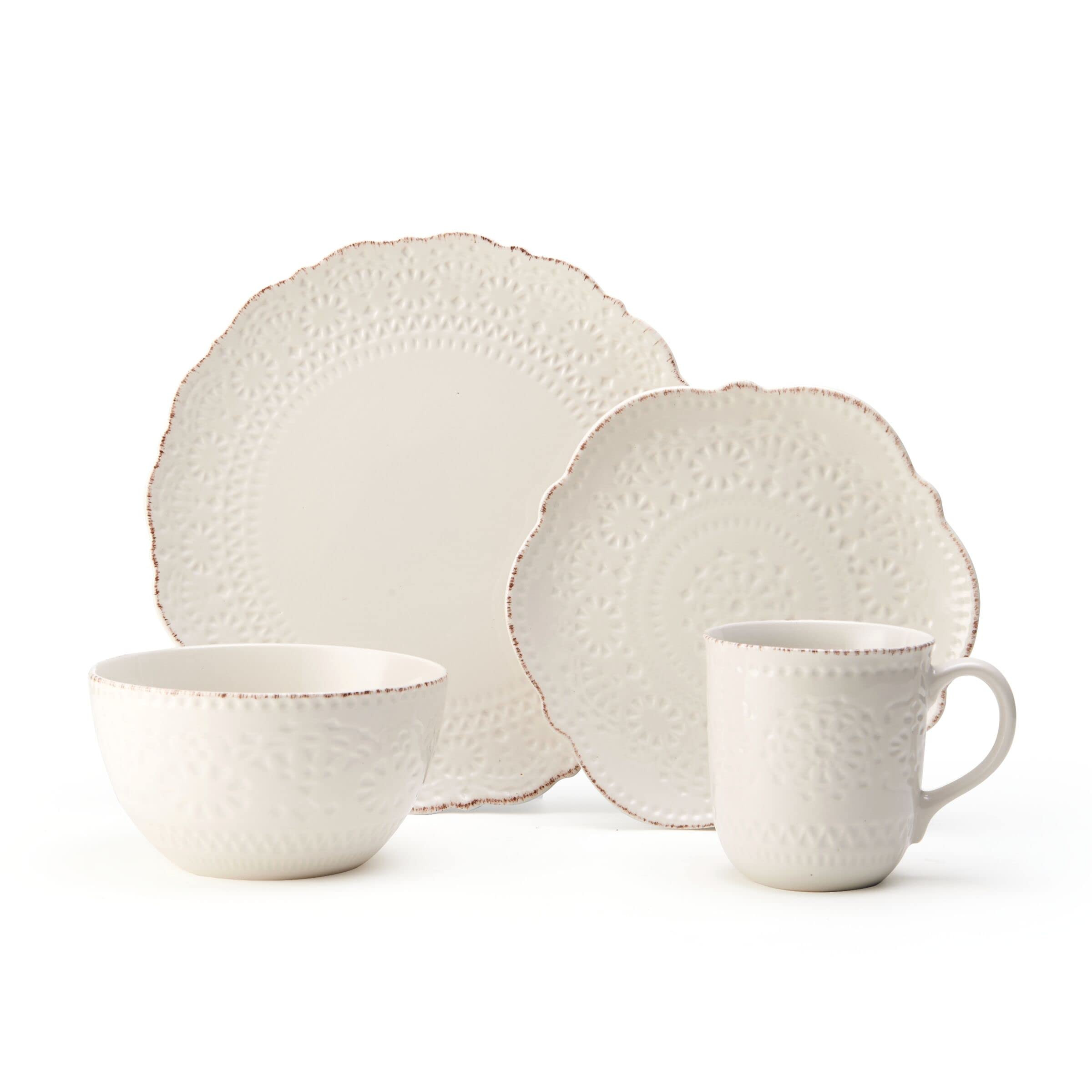 Pfaltzgraff Chateau Cream 16-Piece Stoneware Dinnerware Set, Service for 4, Off White | Amazon (US)