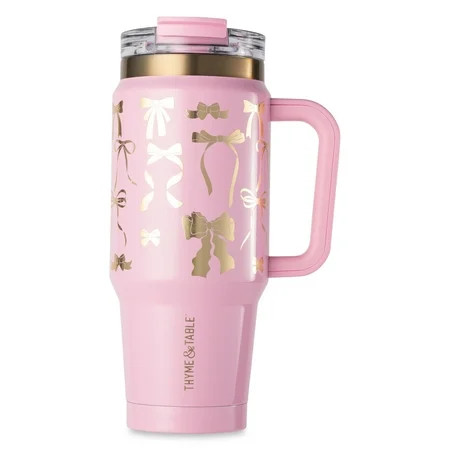 Thyme & Table 32 fl oz Stainless Steel Luna Tumbler with Handle and Dual Straw Lid, Floral | Walmart (US)