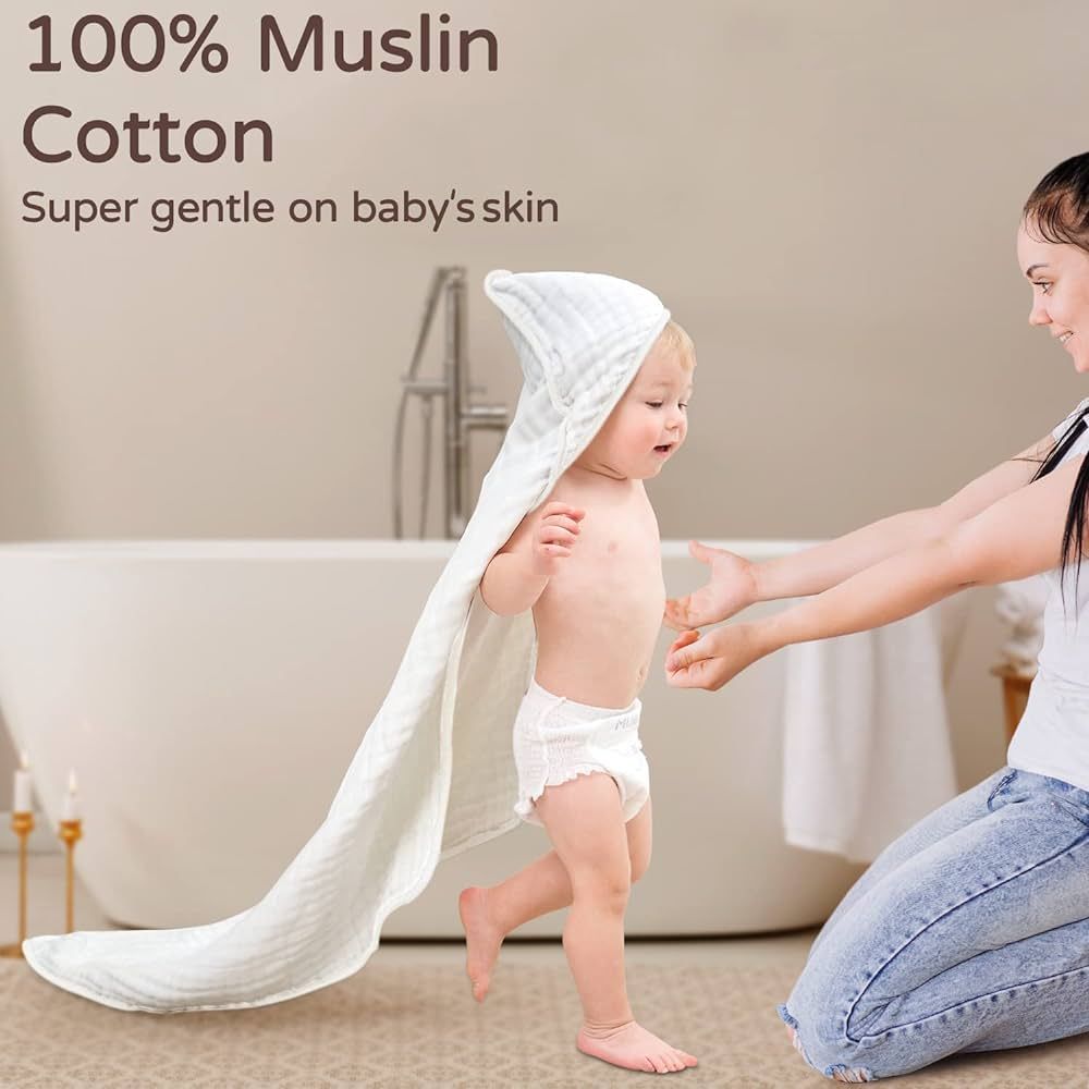 Yoofoss Baby Bath Towel 100% Muslin Cotton Hooded Baby Towels Large 32x32Inch Soft and Absorbent ... | Amazon (US)