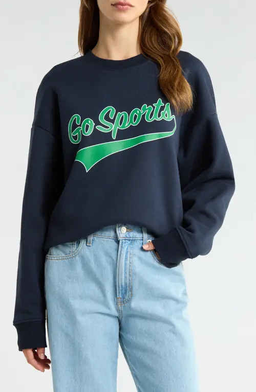 Favorite Daughter The Go Sports Sweatshirt in Navy/Green/White at Nordstrom, Size Small | Nordstrom