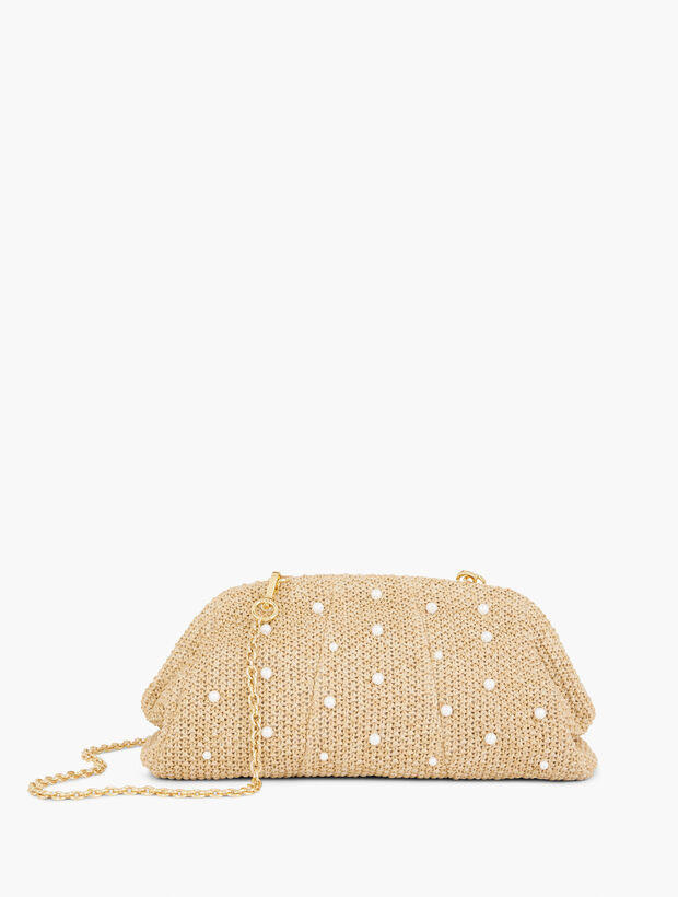 Pearl Embellished Straw Clutch | Talbots