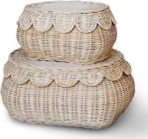 BEBE BASK The Original Scalloped Basket Set Of 2 – Small Scallop Basket - 15 x 10 x 6 In - Hand... | Amazon (US)