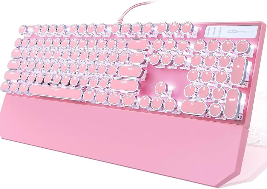 Camiysn Typewriter Style Mechanical Gaming Keyboard, Pink Retro Punk Gaming Keyboard with White B... | Amazon (US)