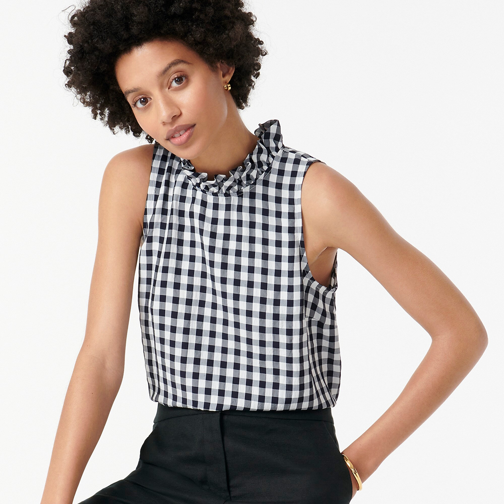 Ruffleneck top in drapey gingham | J. Crew US