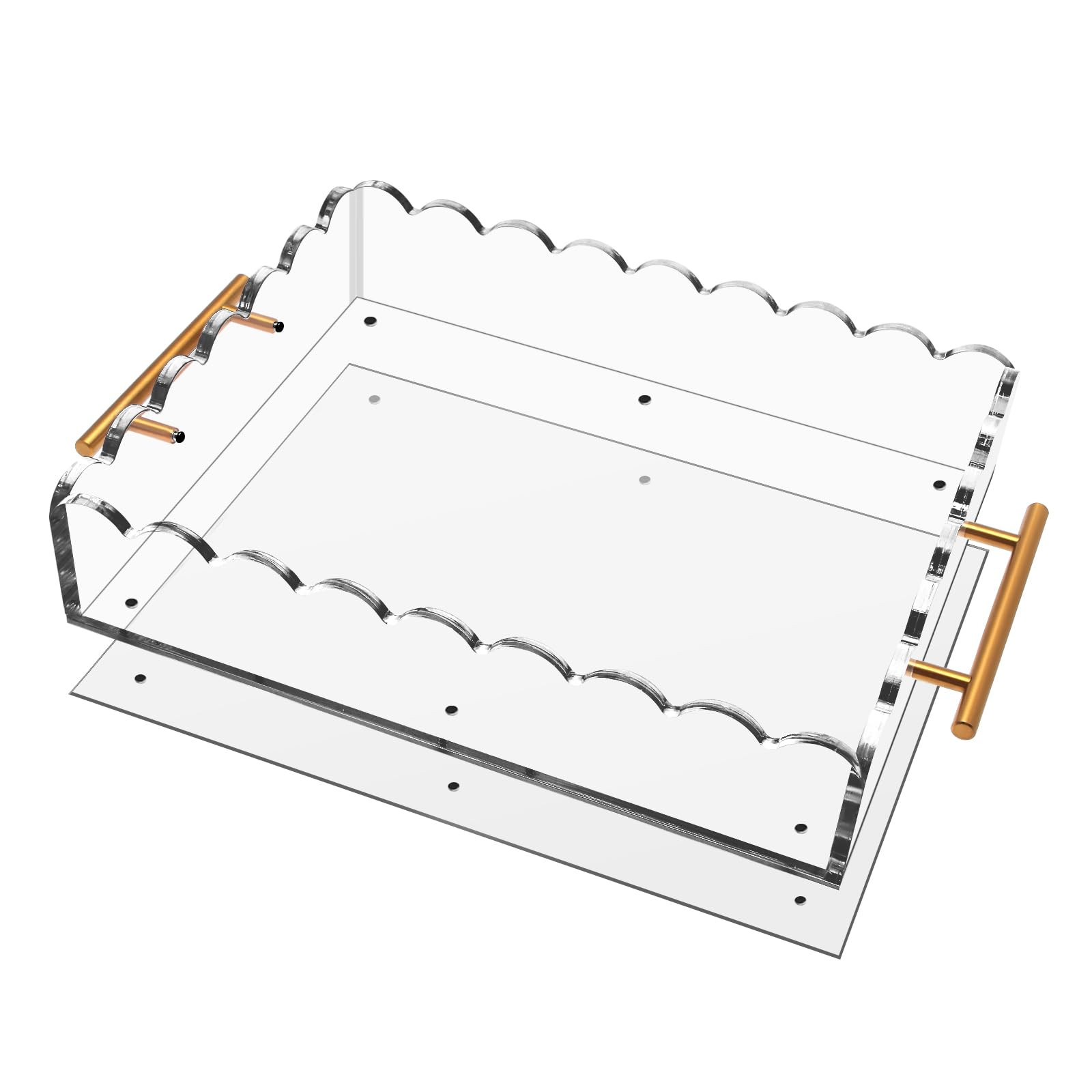 Cryozeo Acrylic Scalloped Tray 14'' X 11'' Acrylic Serving Tray with Magnetic Mat and Handles for... | Amazon (US)