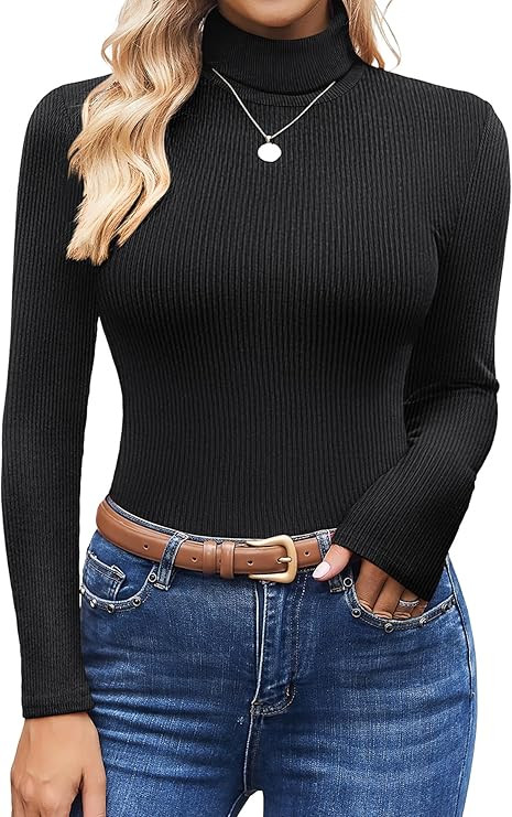 Ekouaer Women's Turtleneck Shirts Ribbed Pullover Sweater Long Sleeves Tops Midweight Thermal Und... | Amazon (US)