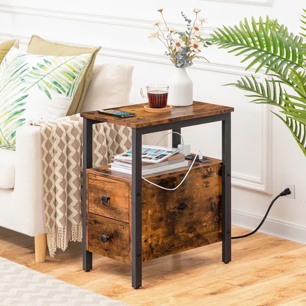 24'' Tall 2 - Drawer End Table with Storage and Built-In Outlets | Wayfair North America