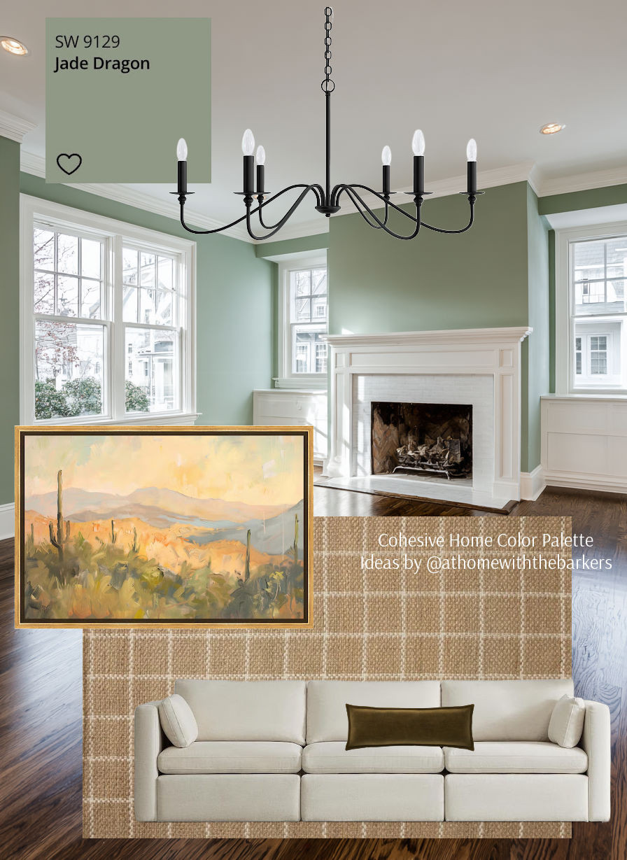 SW Jade Dragon painted living room and DIY home decorating idea. Keeping it mostly neutral with decor, adding a fun green to the walls, and letting the artwork stand out. 

 #LTKHome #LTKSaleAlert