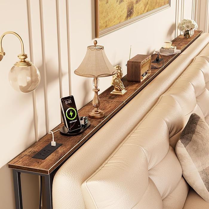 Huuger 118 Inch Sofa Table with Power Outlets and USB-C Ports, 5.9 Inch Narrow Entryway Table, Be... | Amazon (US)