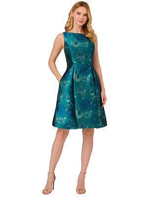 Adrianna Papell Women's Floral Jacquard Fit & Flare Dress - Macy's | Macy's