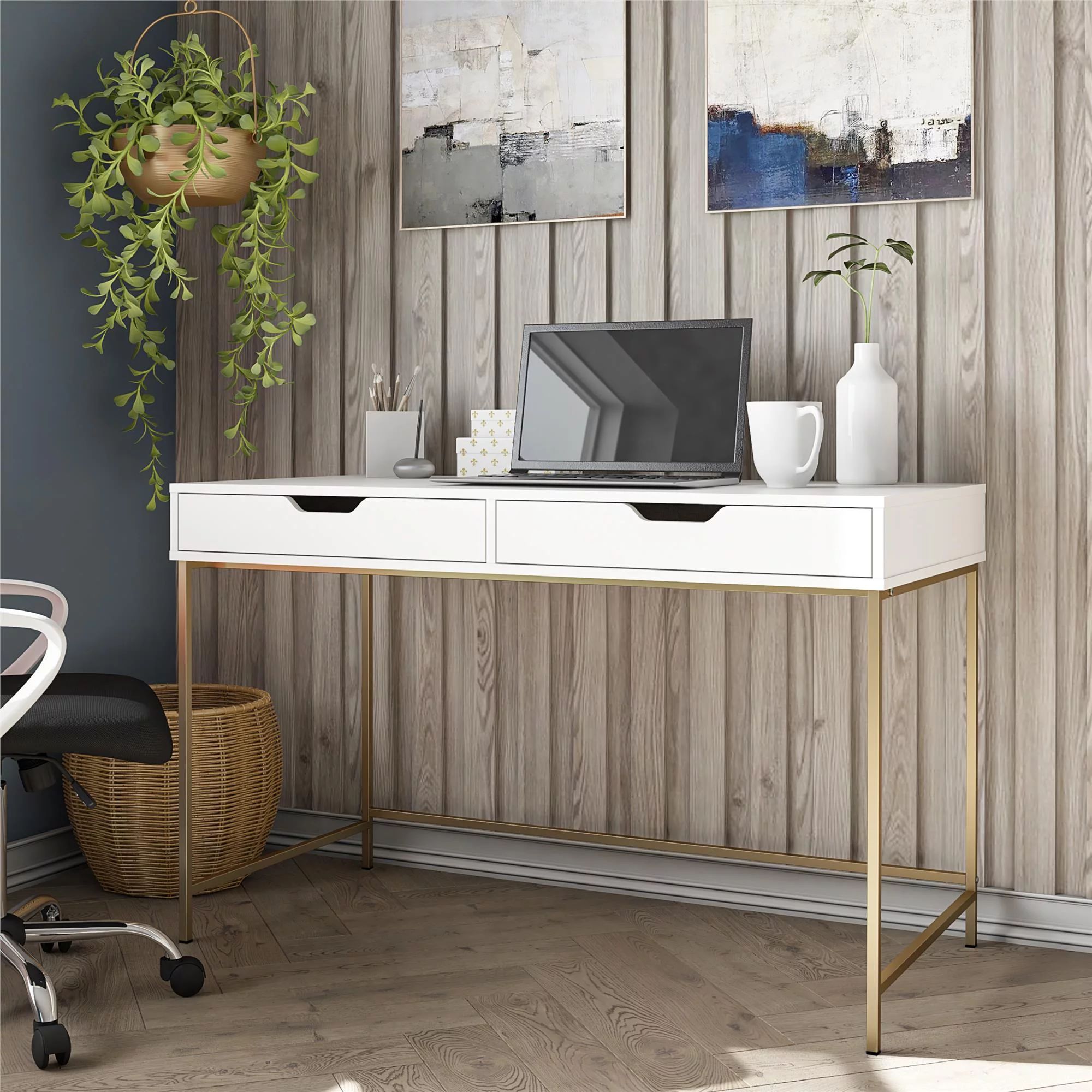 Ameriwood Home Jordyn Computer Desk with 2 Drawers, White/Gold | Walmart (US)