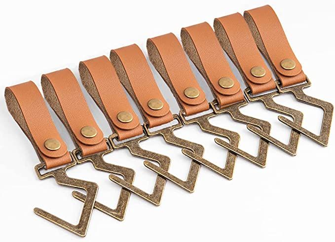 8 Pack Leather S Shelf Hooks Hooks for Hanging Pots and Pans,Utensils Oudoor Camping Hook Hanger... | Amazon (US)