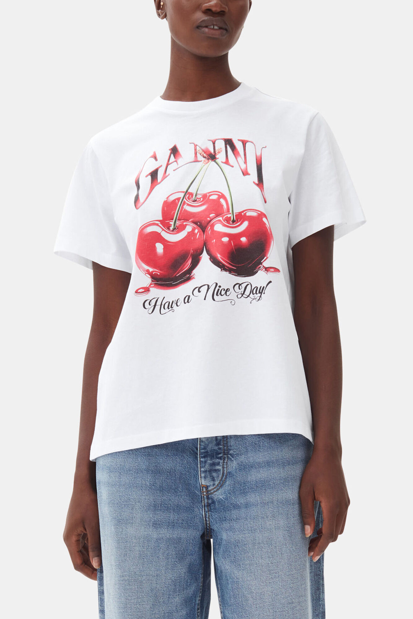 White Basic Jersey Cherry Relaxed T-shirt | Ganni