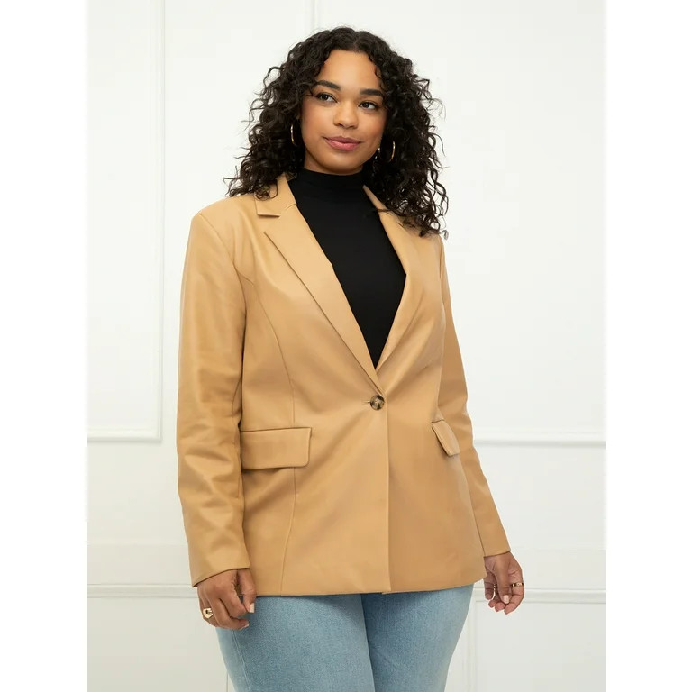 ELOQUII Elements Women's Plus Size Faux Leather Blazer | Walmart (US)