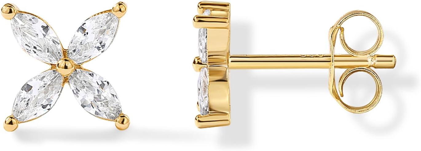 PAVOI 14K Gold Plated Dainty Stud Earrings for Women, CZ Earring Piercing | Amazon (US)