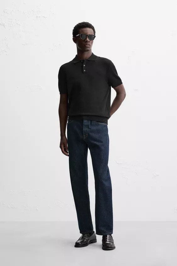 Knit polo shirt in viscose blend fabric. Lapel collar with front button closure. Short sleeves. S... | Zara US
