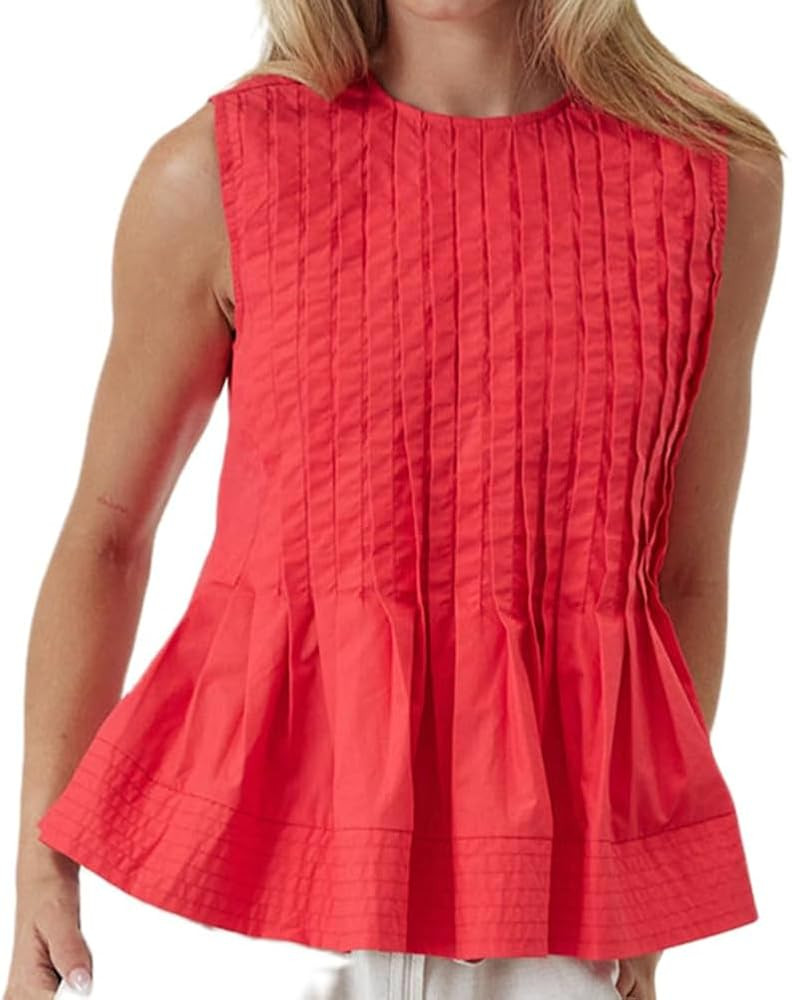 Women Pleated Crop Tank Tops Sleeveless Bow Tie Babydoll Peplum Shirt Going Out Blouse Loose Summ... | Amazon (US)