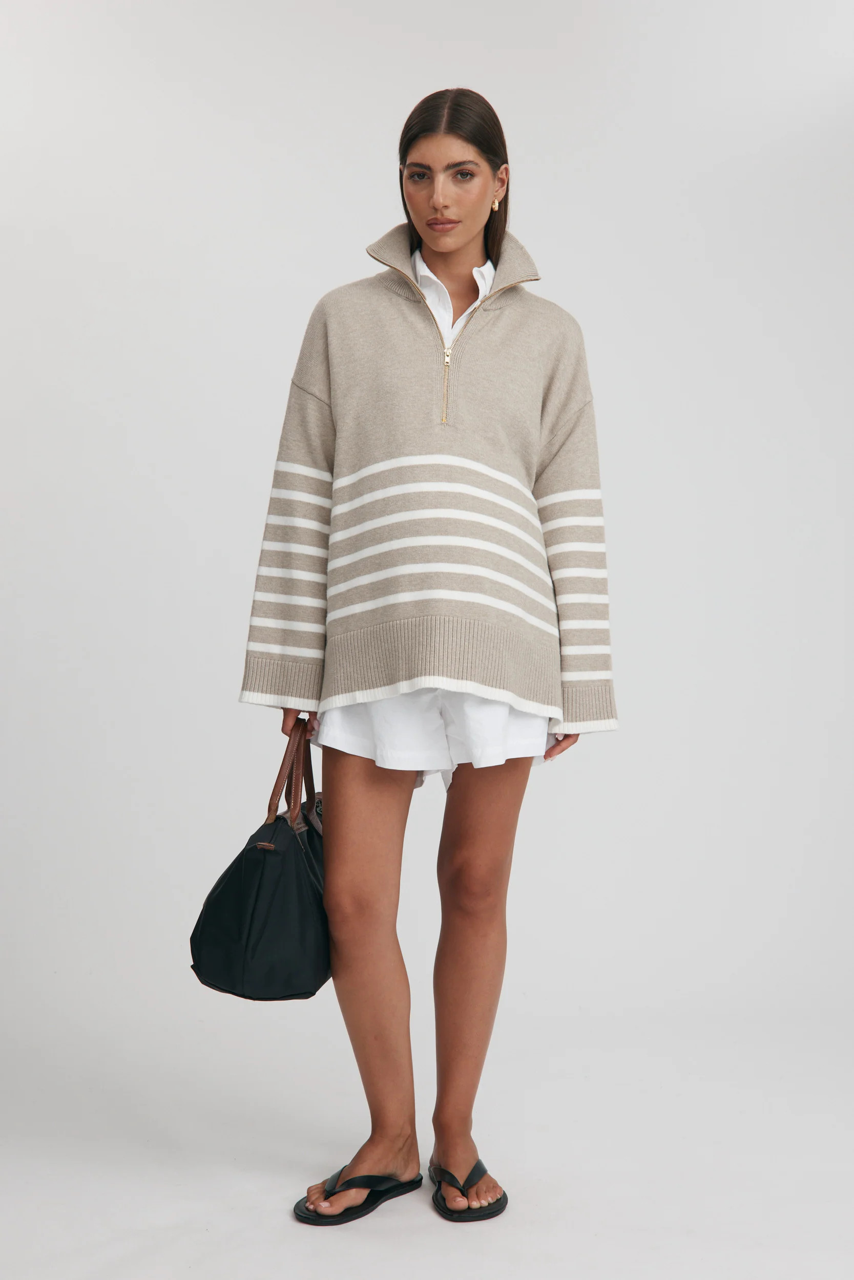 Sadie Stripe Knit Jumper (Taupe Marle/Ivory) | Legoe Heritage Maternity APAC