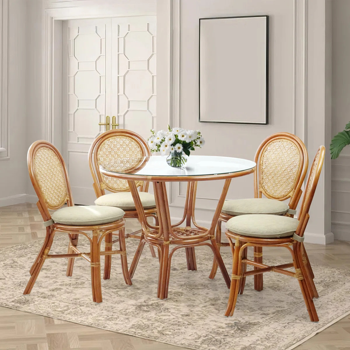 4 - Person Glass Top Four Leg Dining Set | Wayfair North America
