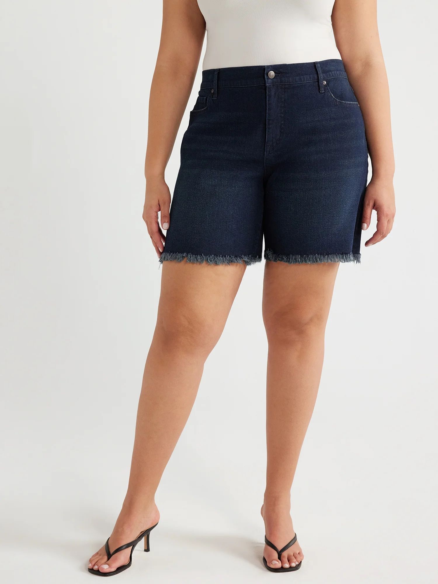 Sofia Jeans Women's Plus Size Gabriella Mid Rise Frayed Hem Bermuda Shorts, 7" Inseam, Sizes 14W-... | Walmart (US)