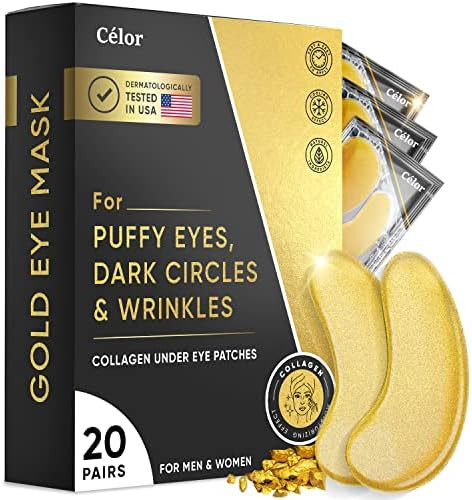 Under Eye Patches (20 Pairs) - Gold Under Eye Mask Amino Acid & Collagen, Under Eye Mask for Face... | Amazon (US)