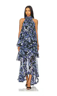 ELLIATT Briony Gown in Printed Blue Georgette from Revolve.com | Revolve Clothing (Global)
