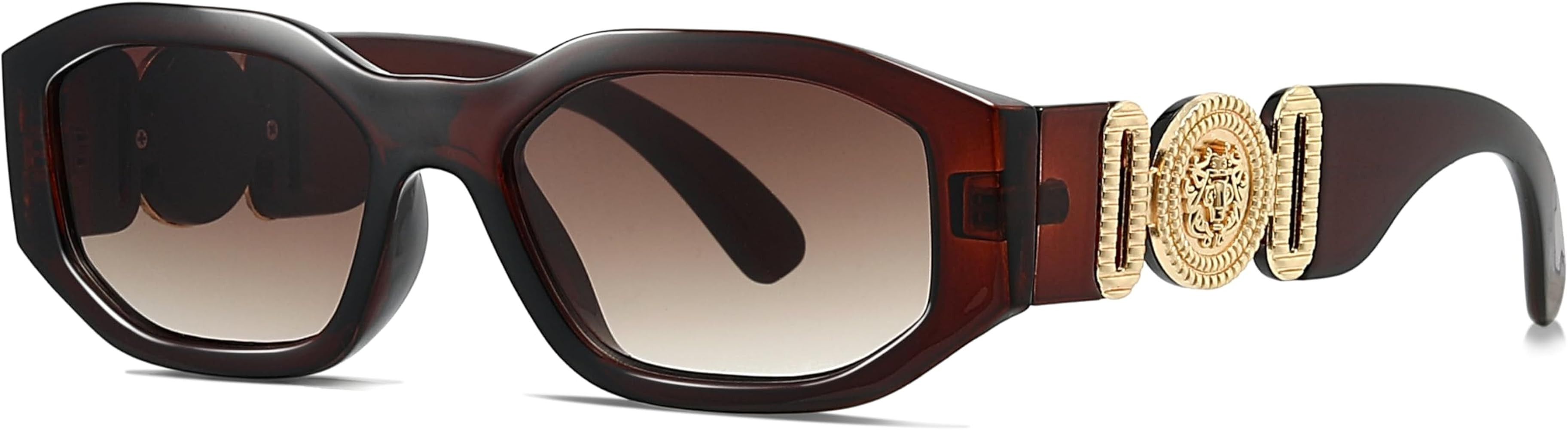 Retro Rectangle Sunglasses for Women Men Trendy Thick Square Sun Glasses 90s Vintage Black Shades | Amazon (US)