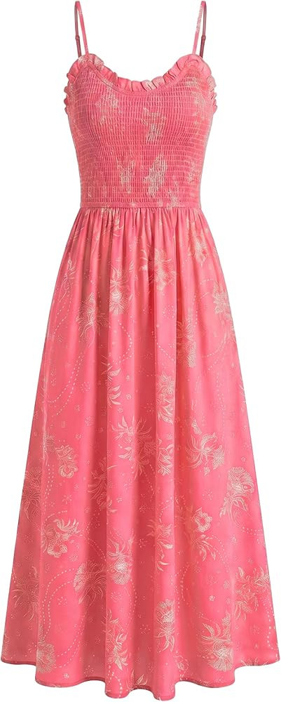 Kate Kasin Womens Summer Floral Maxi Dress, Long Beach Boho Smocked Dresses, Vacation Sundress wi... | Amazon (US)