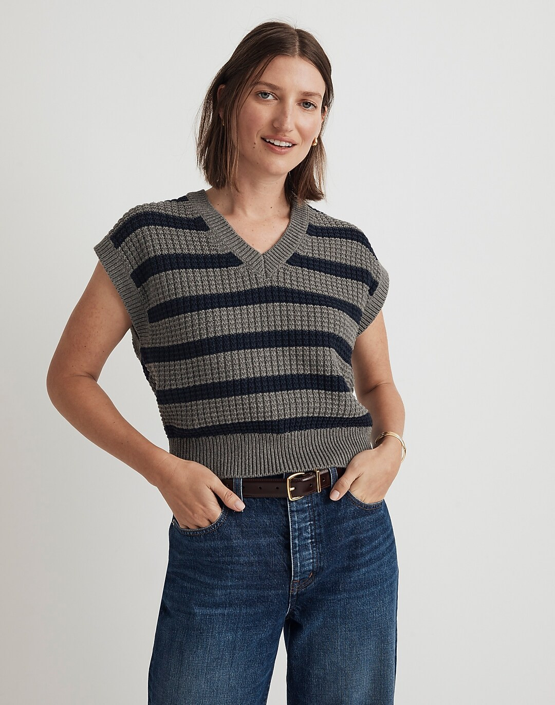Waffle-Knit Sweater Vest in Stripe | Madewell