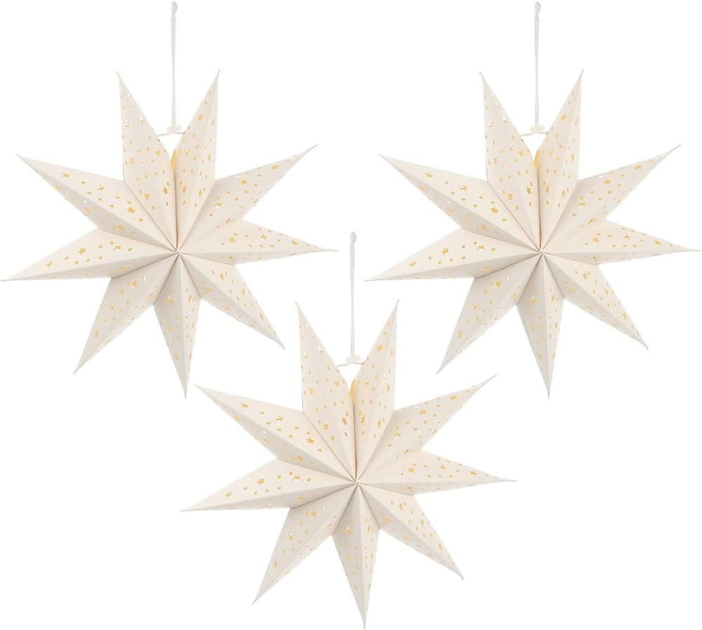 3D Christmas Star 3pcs Stars Paper Lantern Cover 9 Pointed Paper Star Lantern Paper Star Lanterns... | Amazon (US)