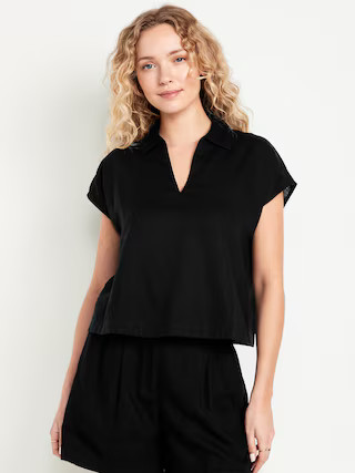 Linen-Blend Cropped Popover Shirt | Old Navy | Old Navy (US)