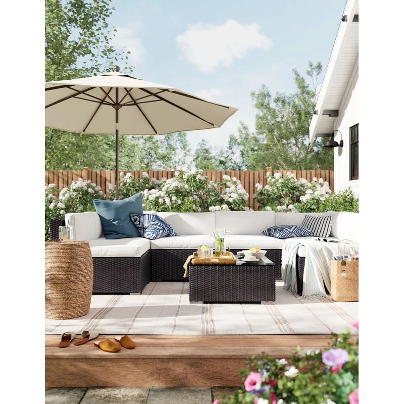 Merton Wicker/Rattan 6 - Person Seating Group with Cushions | Wayfair North America
