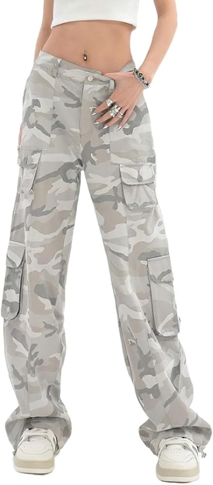 Women's Straight Wide Leg Cargo Jeans Elastic High Rise Flap Pocket Relaxed Fit Baggy Denim Pants... | Amazon (US)