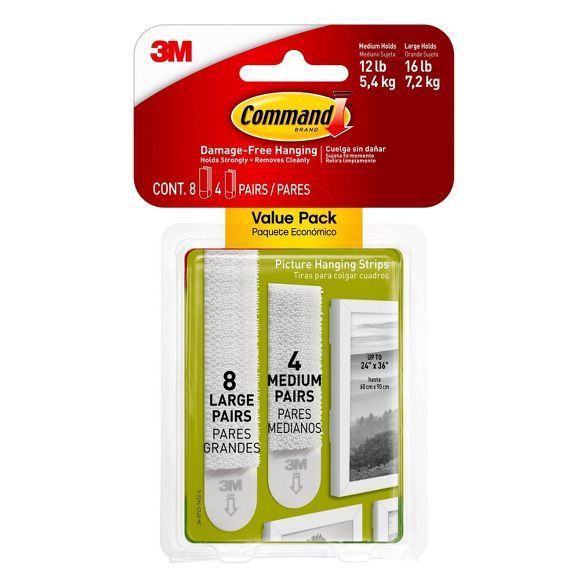 Command 4 Sets of Medium/8 Sets of Large And Medium Sized Picture Hanging Strips White | Target