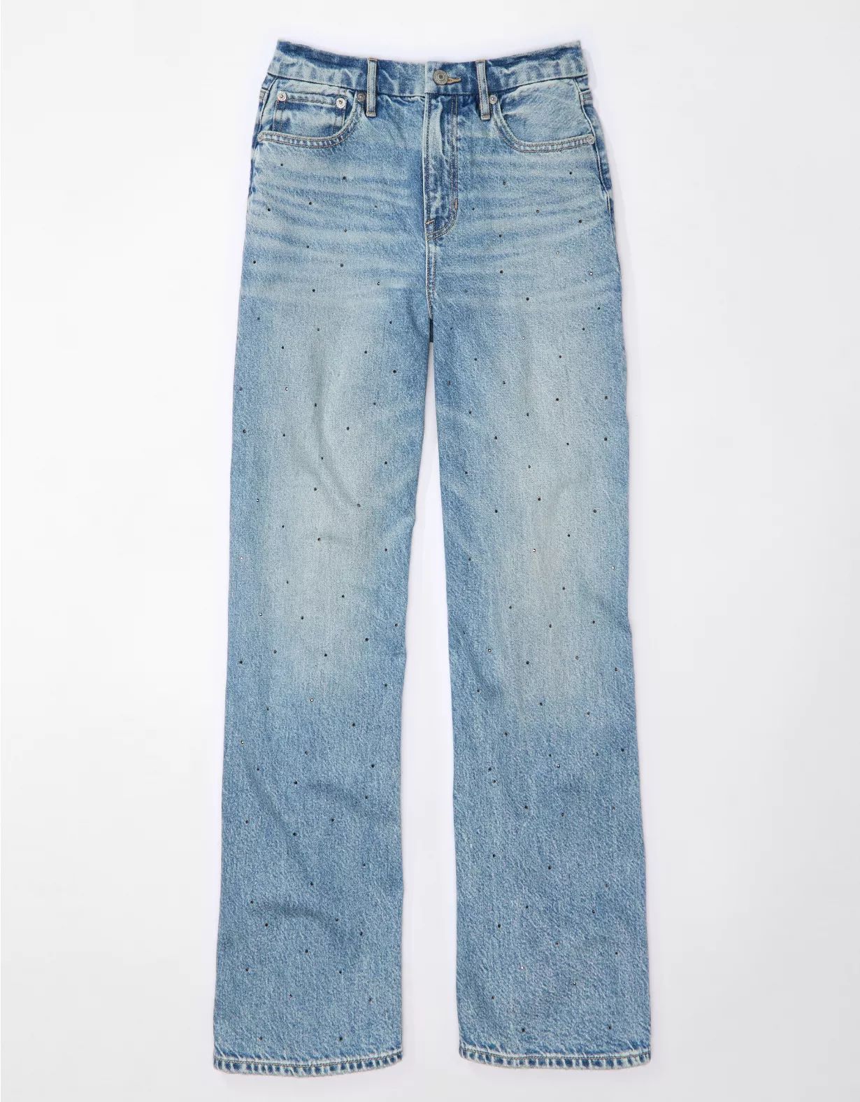 AE Strigid Curvy Embellished Super High-Waisted Baggy Straight Jean | American Eagle Outfitters (US & CA)
