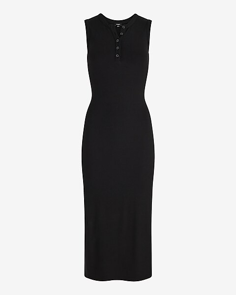 Ribbed Henley Sleeveless Midi Sheath Dress | Express