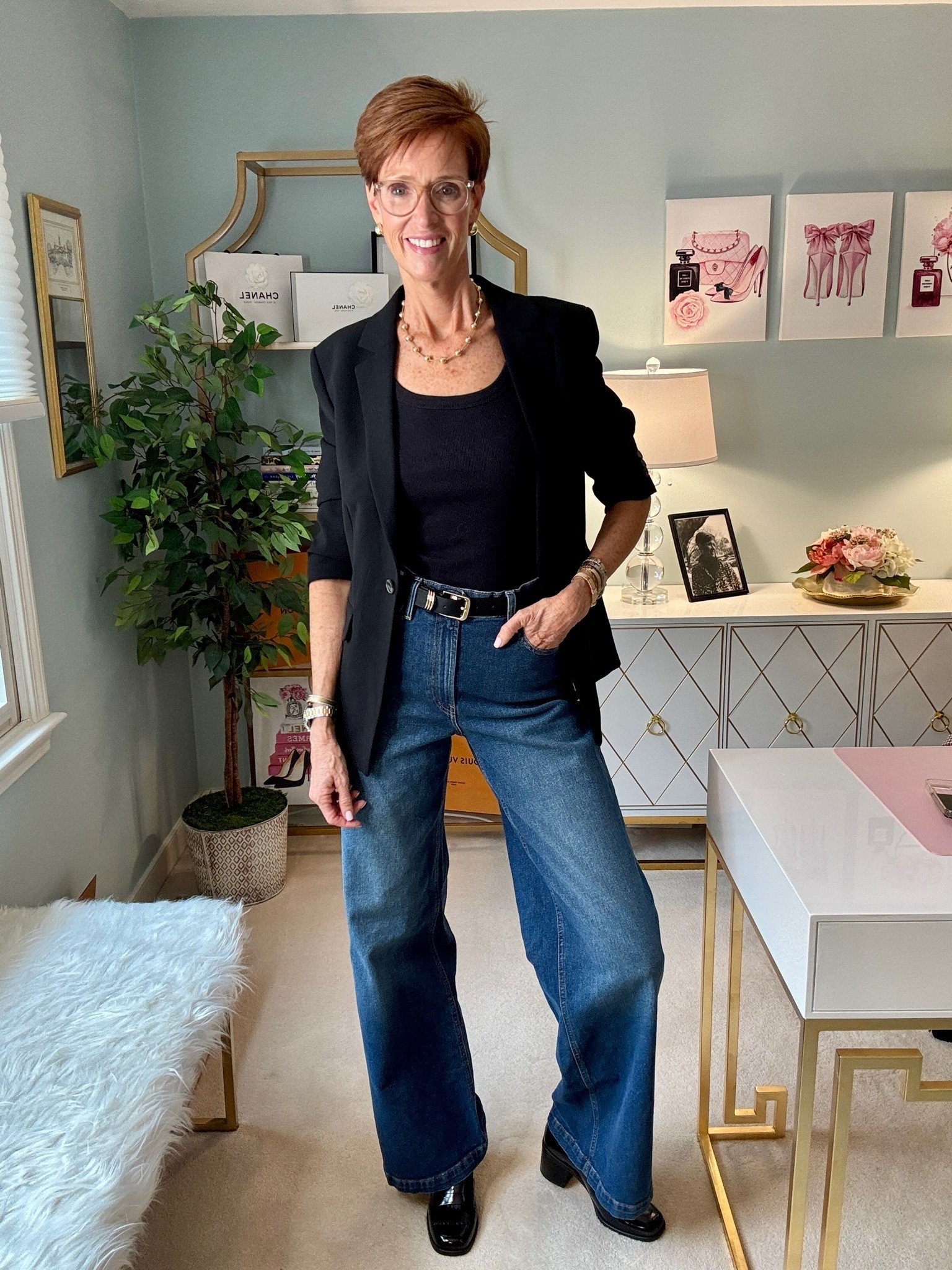You don't need a complicated outfit to look polished.

Sometimes the simplest formula works best: a black ribbed tee, classic black blazer, medium-wash jeans and block-heel loafers. Four pieces, nothing fussy, but adding that blazer takes an everyday jeans-and-tee outfit and immediately makes it feel more elevated and pulled together.

And my tall friends — let's talk about these jeans. I'm 6'1" and they're long enough for me to wear with a 3-inch heel. Finding jeans with REAL length is no small thing, so when I find a pair that works, I'm going to tell you about them.

This is exactly the kind of timeless, classic everyday style I love sharing here — wearable outfits, simple styling ideas and pieces that actually work in real life.

Are you a blazer-with-jeans woman, or do blazers still feel too "workwear" to you?
SAVE this outfit for the next time you don't know what to wear, SHARE it with a friend who loves classic style, and FOLLOW for more everyday outfit ideas for women 40+ — especially my fellow tall girls.

#ClassicStyle #JeansOutfit #Over50Style #TallWomenStyle

#LTKootd #LTKOver40 #LTKTall