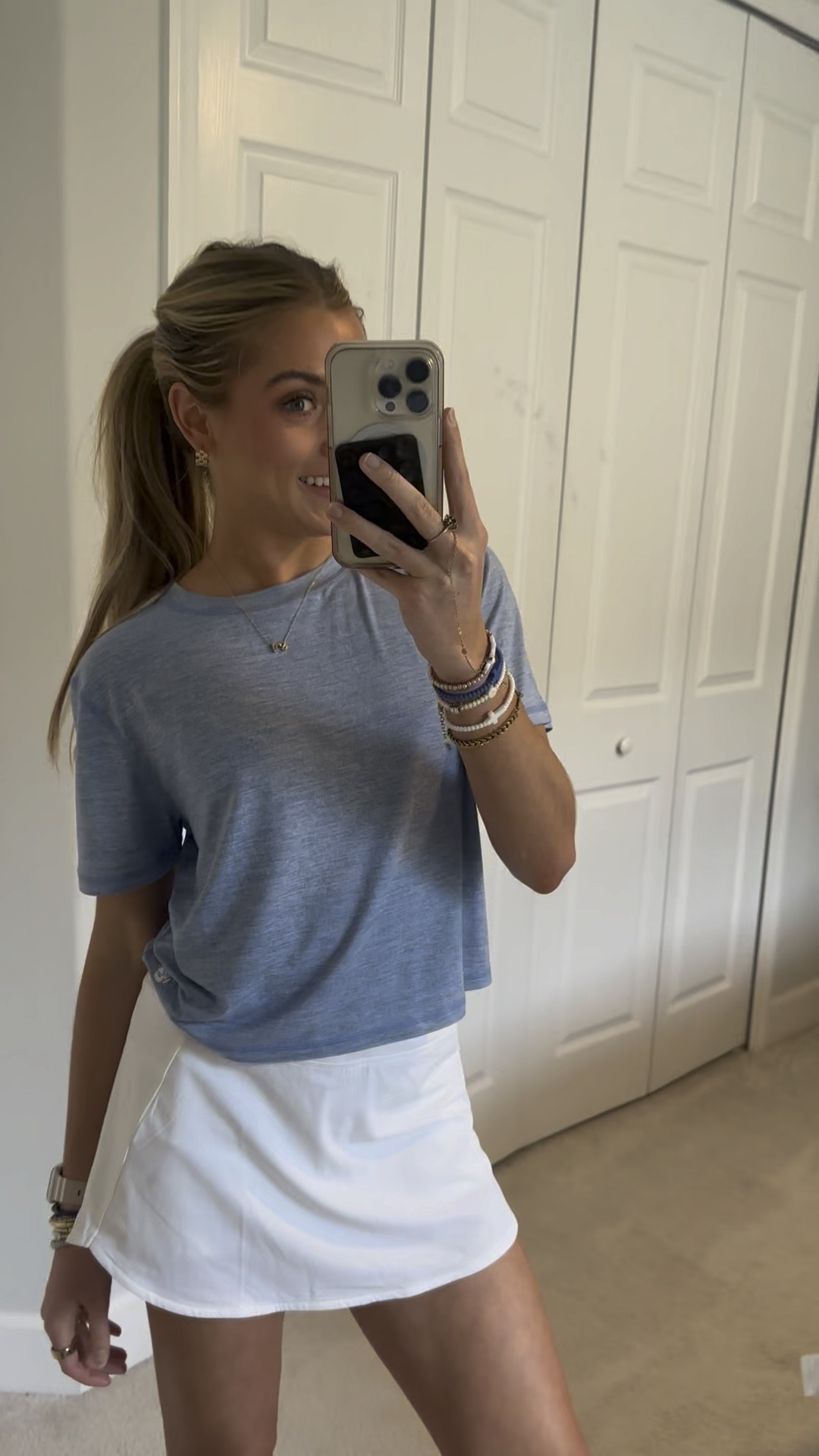 Rhoback Steffi Active Skort | Solid - White. I am wearing size XS. The Rhoback Active Skort is lightweight and breathable to match your active lifestyle. The built-in shorts liner has an elastic strip to keep them in place along with hidden pockets to secure your belongings. This skort is made for activity, whether it be a game of tennis, a walk, traveling, or shopping around town. 

#LTKfitness #LTKfindsunder100 #LTKVideo